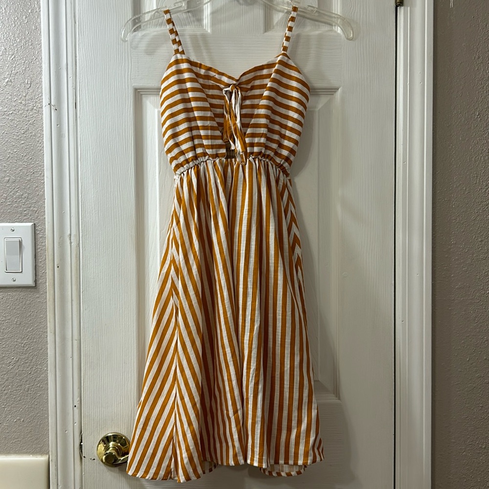 Mini dress, spaghetti strap, Small, Stripe (Orange/White)